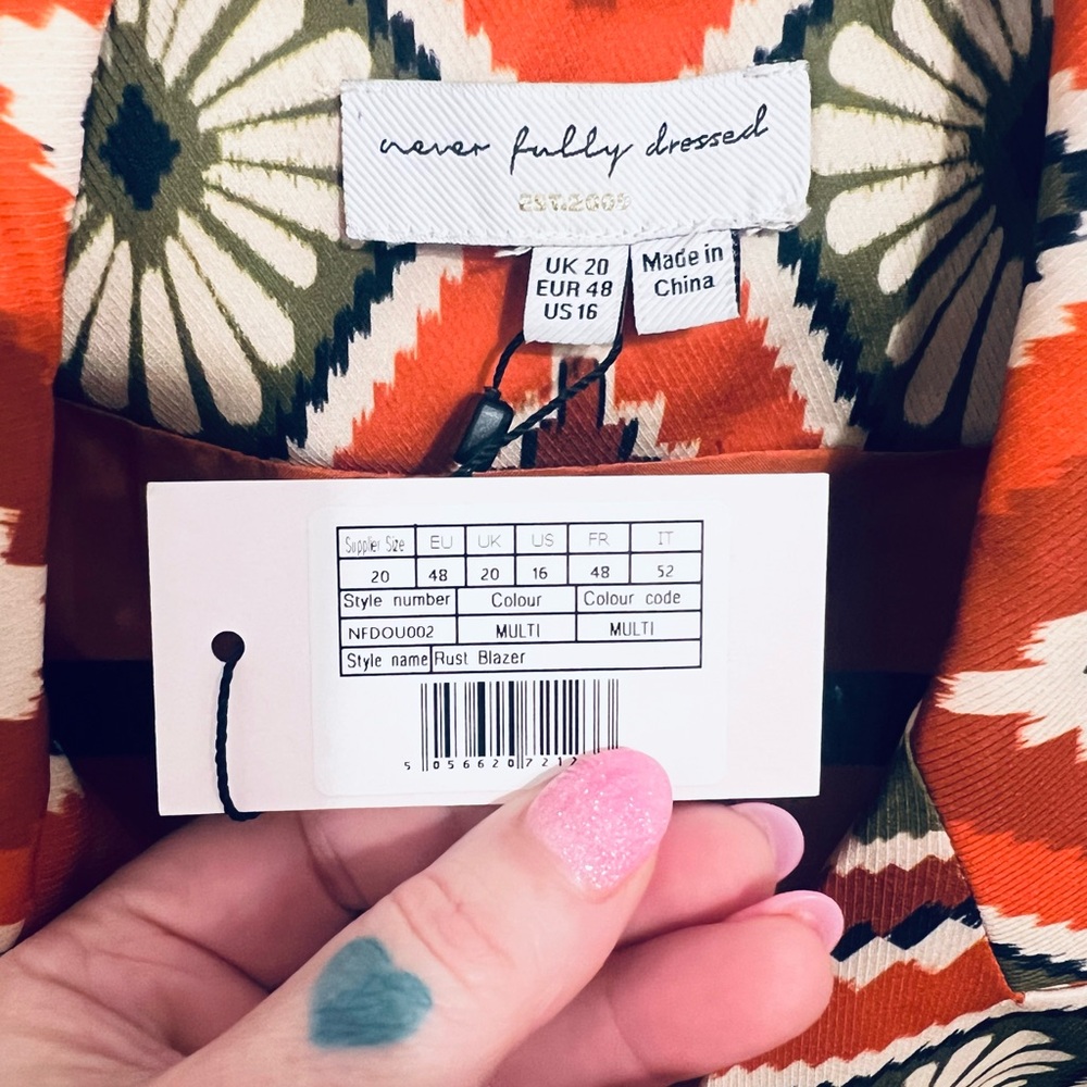 Never Fully Dressed Orange Patterned Blazer NWT - image 3